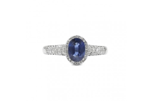 Ring mit Safir Saphir und 46 Brillanten 0,40 ct in 18 Kt 750 Gold 54 top