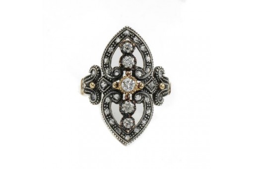Ring mit Brillanten und Diamanten diamonds in 14 Kt 585 Gold 59 antik