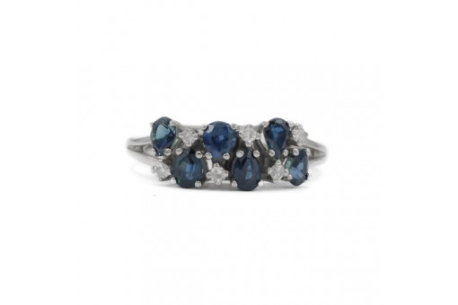Ring mit 6 Safiren und 6 Diamanten 0,12 ct. in 14 Kt. 585 Wei&szlig;gold Gr. 58