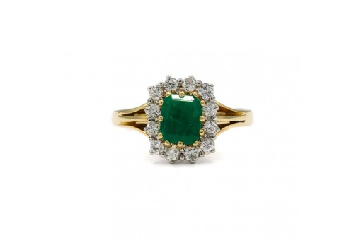 Ring mit Brillanten 0.70 ct Smaragd Emerald Diamond 18 Kt. Gold 57