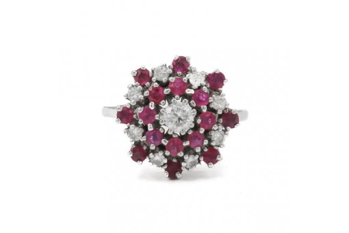 Ring mit Rubinen und 0,60 ct. Brillanten in 14 Kt. 585 Wei&szlig;gold Gr. 63