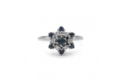 Ring mit 7 Safiren und 6 Diamanten in 14 Kt 585 Gold Gr. 55