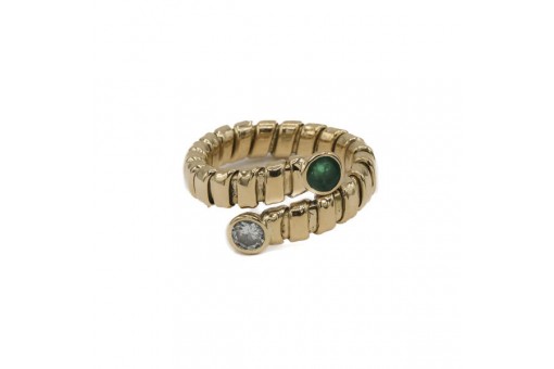 Ring Schlangenring mit Smaragd und Brillant in 18 Kt. 750 Gold Gr. 53