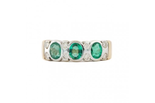 Ring Bandring mit Smaragden und Brillanten in 18 Kt. 750 Gold Gr. 59