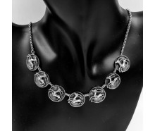 Kette Collier Tracht mit Hirschen Rentieren Silber silver Länge: 43,5 cm.