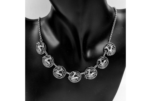 Kette Collier Tracht mit Hirschen Rentieren Silber silver L&auml;nge: 43,5 cm.