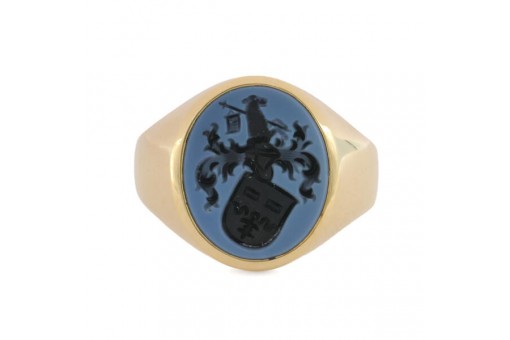 Wappenring Siegelring mit Lagenstein in 18 Kt. 750 Gold Sammlerst&uuml;ck Gr. 59