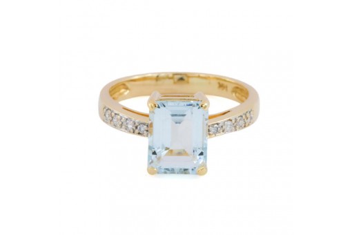 Ring mit Aquamarin und Diamanten in 14 Kt. 585 Gelbgold Gr. 52