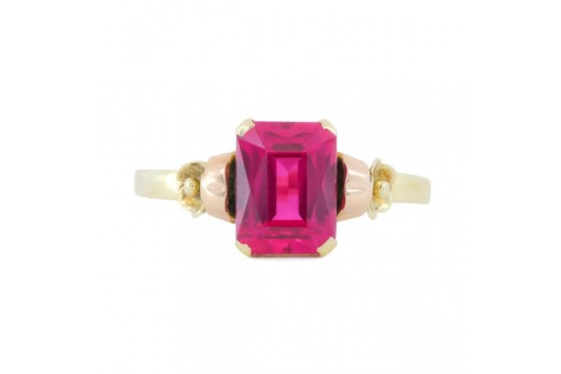Ring mit Spinell und Bl&uuml;ten in 14 Kt. 585 Gelbgold Gr. 53