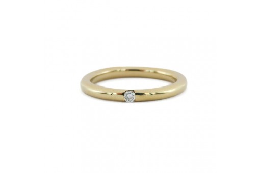 Ring Bandring mit Brillant Solit&auml;r Diamant 0,05 ct. in 14 Kt. 585 Gelbgold Gr 54