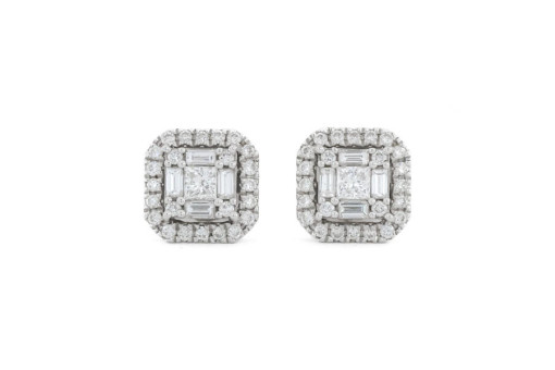 1 Paar Ohrstecker mit 12 Baguettediamanten und 52 Brillanten in 18 Kt. 750 Gold