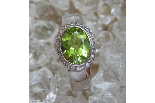 Damen Finger Ring mit Peridot Brillant Diamant in aus 750 Gold Brillanten 18 Kt