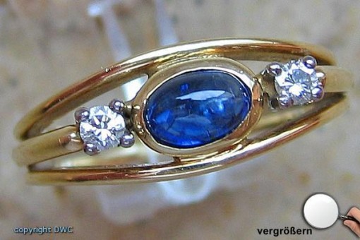 Damen Finger Ring in 14kt 585 Gold mit Diamant Safir Saphir Brillant 52 Ringe