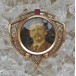 Damen Brosche in vergoldet mit Rubin Foto Antik Jugendstil Länge 30,2 mm