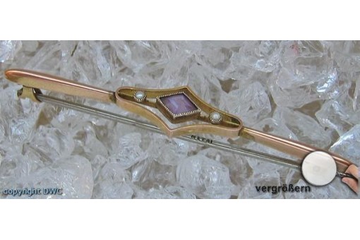 Amethystbrosche Brosche in 9Kt 375 Gold Antikbrosche Jugendstil Perlen Perle