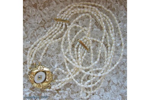 Perlencollier Perlcollier Collier mit Perle Perlen Saphir Saphire Antik Gold