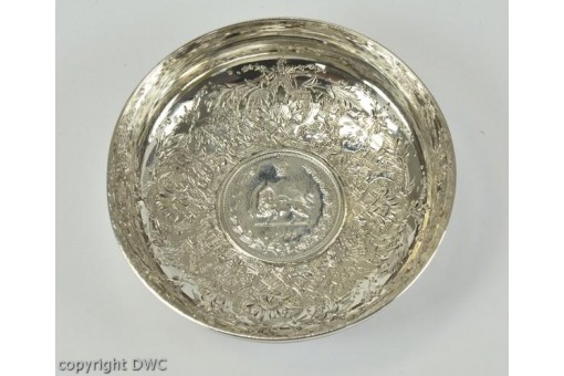 Anbietschälchen Schale in aus 84er Silber mit Silbermünze persiche Arbeit Antik