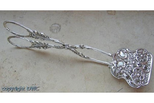 Gebäckzange Silberzange in 800 Silber Blume Jugendstil Antik Gebäck Rose