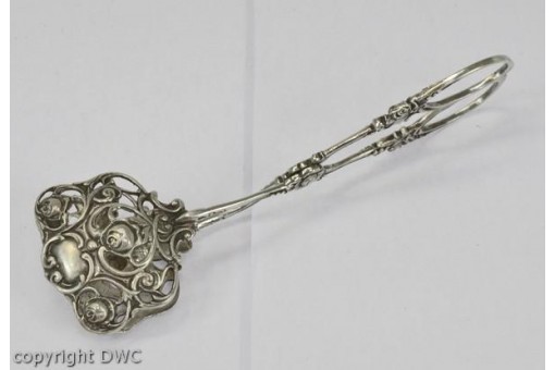 Gebäckzange Silberzange Zange aus 800 Silber im Rosendekor Länge 13,5 cm