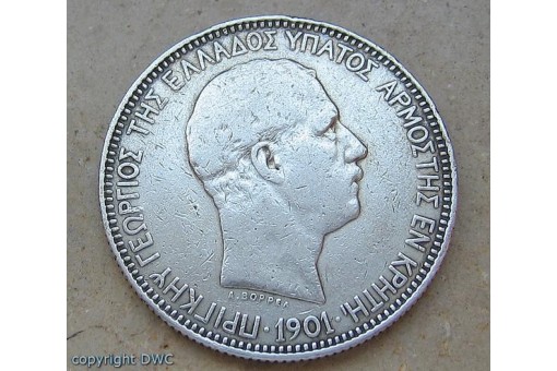 Münze 5 Drachmen Prinz Georg  1901 Silber Griechenland Kreta Münzen Sammler
