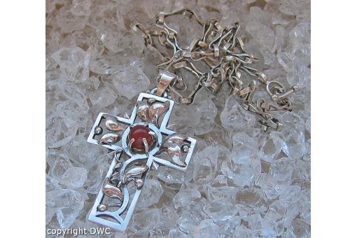 Kreuzcollier Kette mit Karneol Kreuz Hals in aus 930 Silber Ketten Anhänger