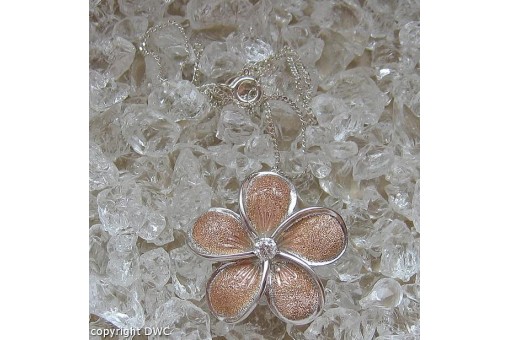 Blütencollier Kette mit Anhänger Blume in aus 925 Silber Kristall Länge 45 cm