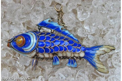 Emailanhänger Fisch Silber vergoldet silver fish Pendant antik beweglich