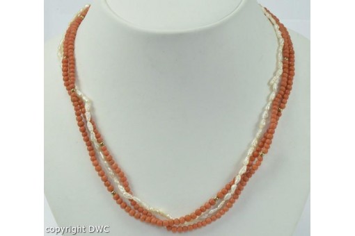 Korallencollier mit Perlen und Korallen Coral chain in aus 8 Kt. 333 Gold