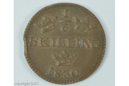 Coin Münze 1/6 Skilling Schweden Karl XIV. Johann 1830 Zainende Kupfer