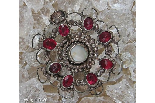 Granatbrosche Brosche mit Granat Granate Silberauflage Antik um 1900 Brooch  