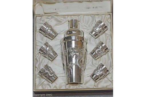 Likör - Shaker Set Antikset Set in 900er Silber Drache sechs Becher Silberset